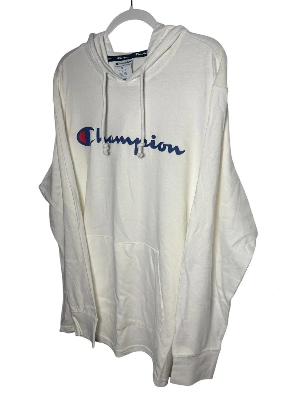 Champion Hoodie XL White Navy Logo Pullover Sweatshirt NWT Standard Fit